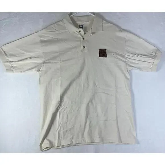 Vintage Will Play Tennis For Food Polo Shirt Mens Large Beige Made In USA Rare * - Picture 2 of 13